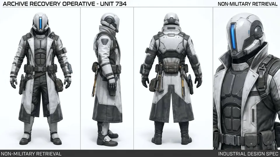 Sci-fi character design sheet