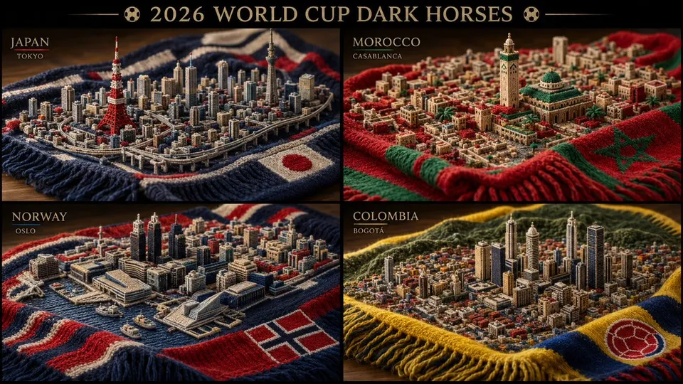 Knitted city skyline